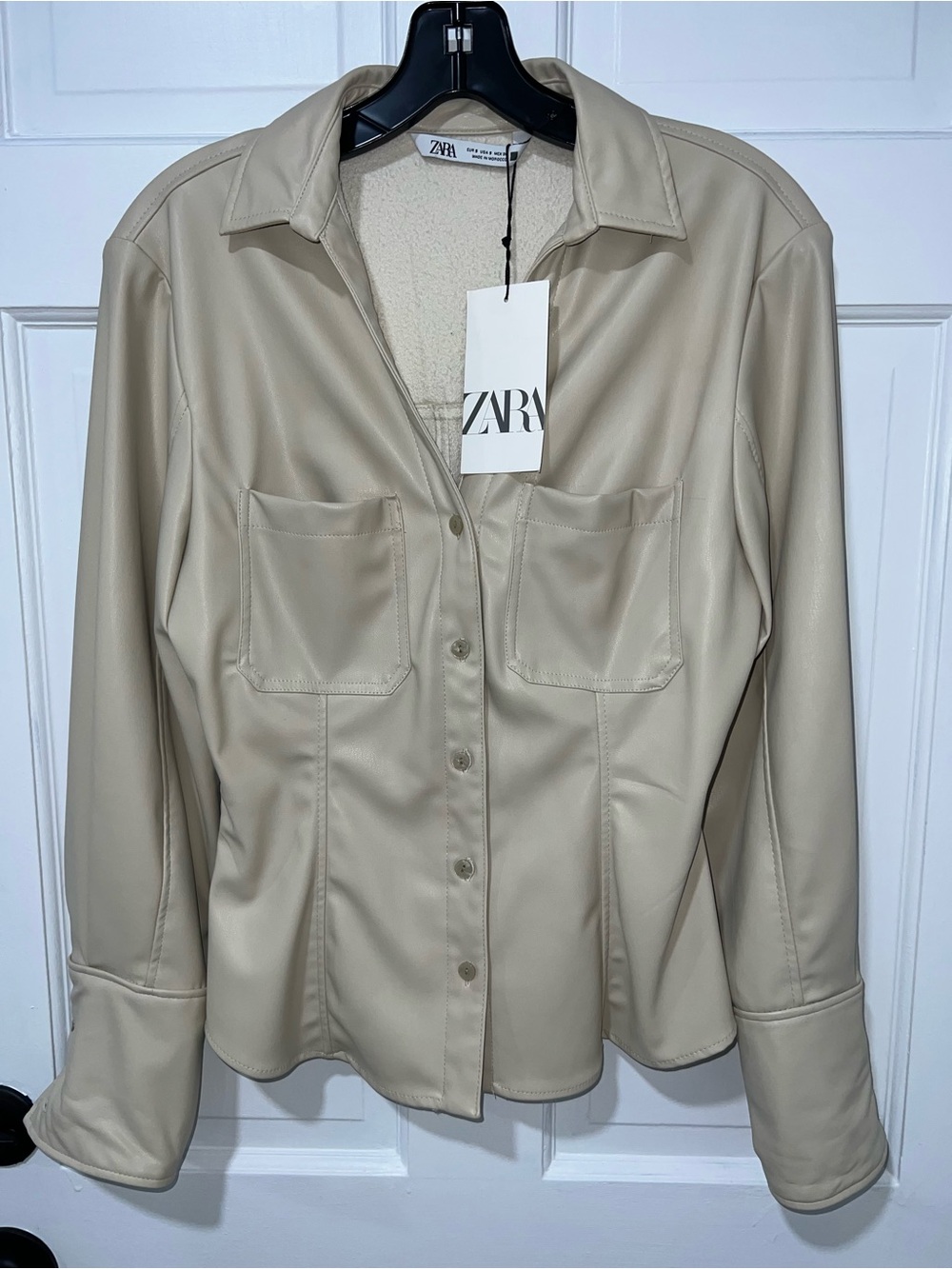 Zara Beige Faux Leather Button-Up top